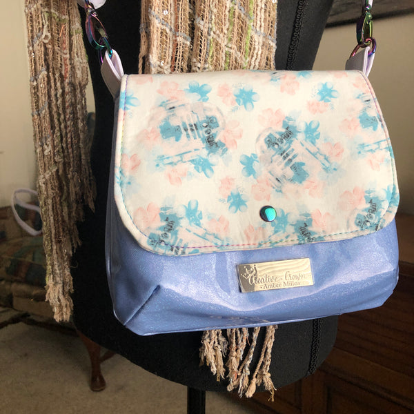 Lilac Messenger Bag - Blue Droid Floral