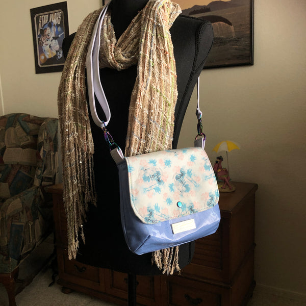 Lilac Messenger Bag - Blue Droid Floral
