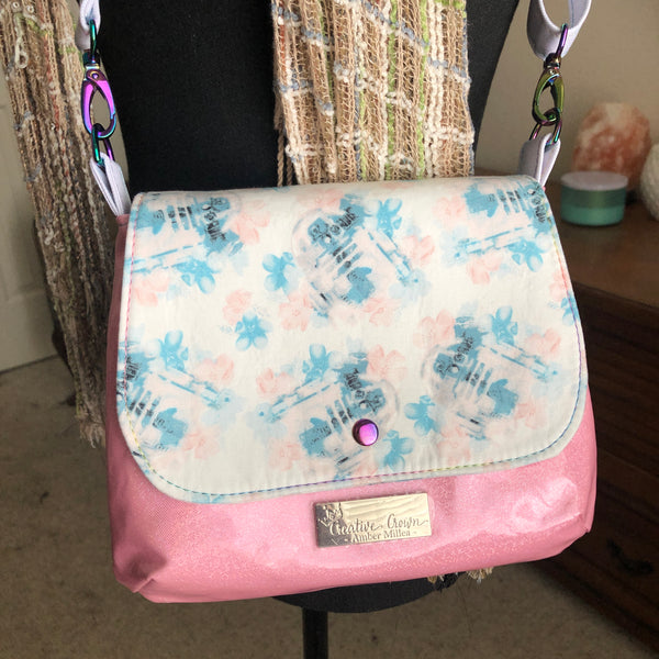 Lilac Messenger Bag - Pink Droid Floral